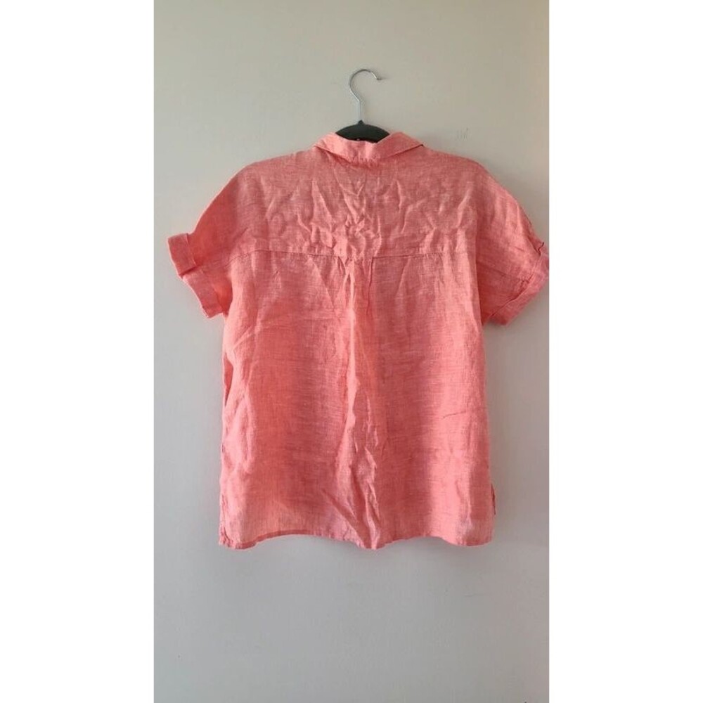 Rachel Roy 100% Linen Coral Roll Sleeve Button-Up Shirt - Picture 2 of 3